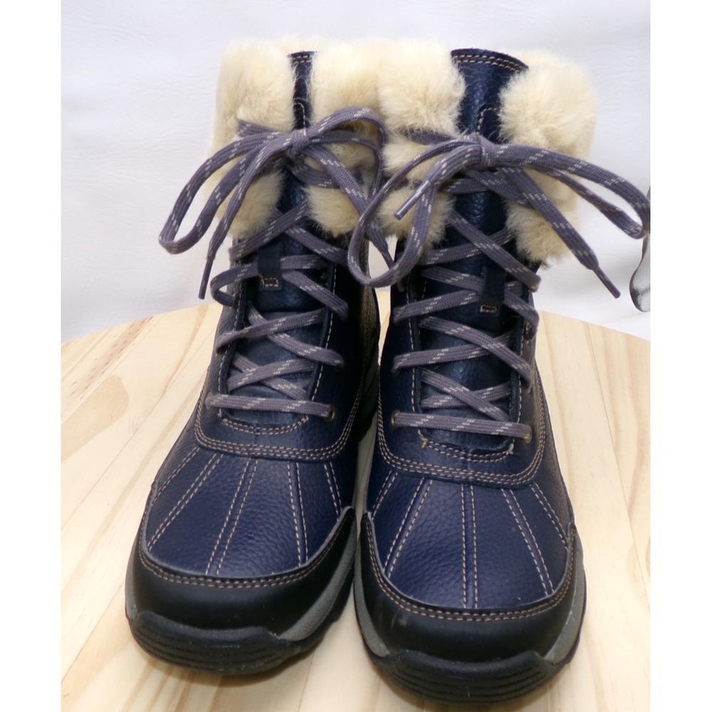 Clarks Mazlyn Arctic Boots Womens Blue Size 7.5 M Faux Fur Cuff‎ Trim Leather